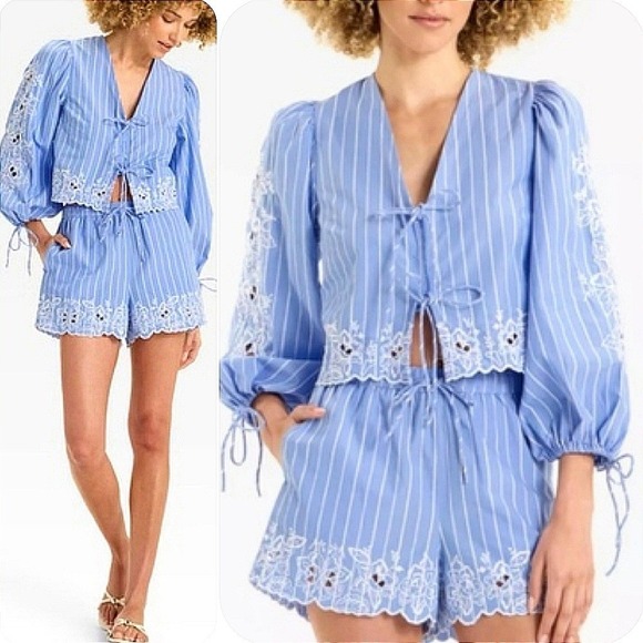 Future Collective Eyelet Floral Peasant Blouse XXL Blue Cotton Boho Cottagecore - Picture 17 of 17